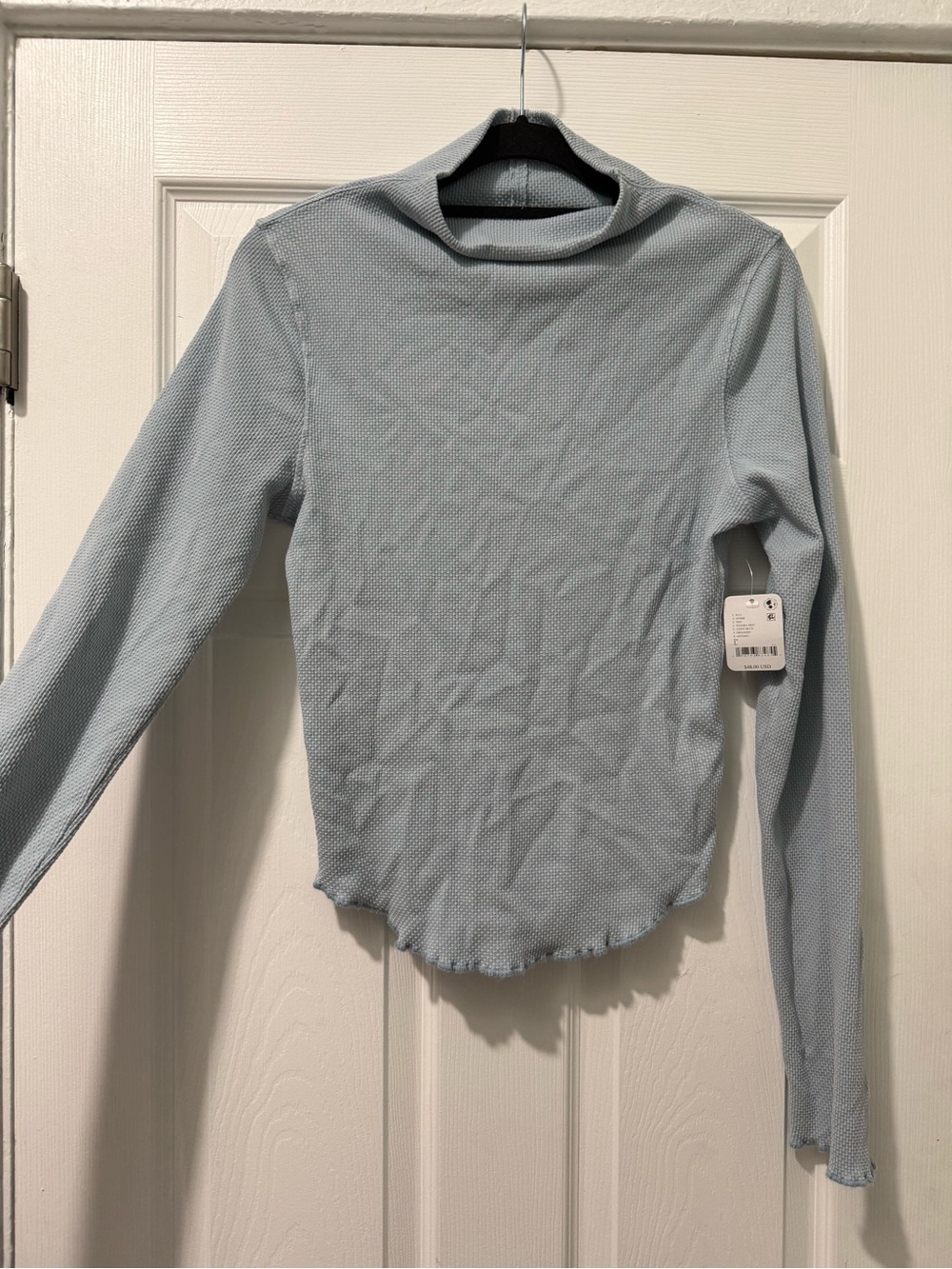 Free People Pale Blue Ribbed Long Sleeve Mock Neck Top - Picture 2 of 7
